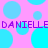 Pixelated image with pink background and cyan circles, displaying purple text "DANIELLE" repeated twice horizontally.