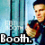 A pixelated image of a person in a blue shirt holding a red and black object, with text overlays reading "Booth." and "Seeley" on the left and right sides.