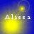 Four display a blue background with yellow light effects and the text 'Alissa' in white pixelated font, showing variations in light position and circular outlines
