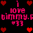 Pixelated pink text reads "i love timmy. ftimmy." with heart symbols on a black background, surrounded by red pixel hearts.