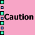 Pink background with vertical of alternating cyan and blue squares bordering black text blocks reading 'Caution to blonde moments', 'This AIM User is very Please use small and User', and 'Prone Simple words when Thank You'