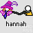 Pixel art of a character with a purple hat and pink flowers holding a chain connected to a yellow figure with a white sphere head, with text below and to the right.