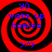 Four identical red and black spiral patterns with blue text reading 'yo wats up homies' and a smiley face symbol, arranged in a on a black background