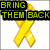 Yellow ribbon symbol with green text overlays reading BRING THEM BACK HELP THEM OUT!! SUPPORT OUR TROOPS !! on white background.