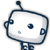 Two identical pixelated robot icons with rounded rectangular heads, single dark blue eye, small light gray mouth, and antenna on top against a solid gray background.