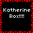 Black background with red pixelated border and central cross, displaying four identical text blocks reading "Katherine Rox!!!!" in white pixel font.