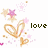 Pixelated icon features a golden heart with pink star accents and the word 'love' in dark green text on white background.