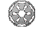 Circular icon with metallic border showing a central symbol that changes across frames from segmented lines to crossed swords and back.