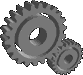 Six identical gray gear pairs arranged in two of three on a light gray background, each pair showing large and small interlocking gears