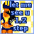 Pixelated animated buddy icon featuring a cartoon woman in orange and blue outfit with long black hair, displaying text "let me see u 1,2 step" on yellow checkered background across two frames showing color variation.