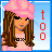 Pixelated character with long brown hair and pink headwear, wearing a pink top with 'XXX' text, against a light blue background with vertical text.