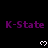 Purple 'K-State' text and white pixel hearts on black background with gray overlay in bottom-right corner.