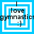Blue and white layered square frames with 'love' text, 'gymnastics' text, and ':)' emoticon; four variations show different frame layering and text positioning.