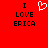 Red background with black text reading "I LOVE ERICA" on both sides and a white pixelated heart symbol between the two text blocks.