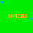 Green background with yellow text 'ANNIE!!!' repeated in a pattern, scattered blue stars, and a gray rectangle in the bottom-right corner