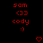 Red pixelated text and symbols on black background with two heart icons below.