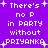 Purple background with white pixelated text reading 'There's no P in PARTY without PRIYANKA' and small plus signs scattered throughout.