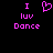 Pixelated pink text and heart symbol on black background, with 'I luv Dance' repeated in two