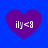 Four purple heart shapes on a blue background, each containing white text 'ily<8' with slight variations in text clarity across the hearts.