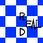 Blue and white checkered background with black text 'REAL D' repeated in four positions, displayed in a of four identical