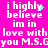 A bright pink background displays repeated white text reading "i highly believe im in love with you M.S.Gyou" with animated blue pixel effects near the word "highly".