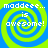 Four identical display a blue and green spiral background with white text reading "maddie... is awesome!" in pixelated font