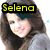A four- shows a woman with long brown hair in various poses: smiling, holding a white object near her face, and wearing sunglasses. Text labels "Selena" (yellow) and "Demi" (red) appear above and below the