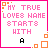 25 identical pixel art icons with pink text reading "MY TRUE LOVES NAME STARTS WITH" and a single letter below, each bordered by orange squares