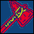 six pixelated images showing variations of a red hammer with yellow accents on blue backgrounds, partial 'Braves' text in white script, and a central 'tbs' logo