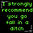 Green pixelated text on black background repeats 'I strongly recommend you go fall in a ditch' with white star and dotted line accents.