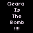 Pixelated text "Ciera Is The Bomb !!!!" displayed in white on black background with blue highlight boxes shifting across words.