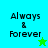 Four display 'Always & Forever' text with star symbols on cyan and green backgrounds, featuring a blue star in the bottom-left