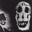 Two pixelated grayscale skull icons on a dark background, one full-face and one side-profile view.