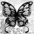 Black-and-white butterfly icon with translucent wings and curved antennae on a textured background.