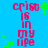 Blue background with red text reading 'crist is in my life' and green square-shaped pixel art elements scattered around.