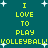 Green background with yellow text reading "I LOVE TO PLAY VOLLEYBALL!" repeated twice, surrounded by white star shapes.