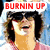 A collage of three images featuring a person with long dark hair, including one with 'BURNIN UP' text and another with a gold 'JB' crest on black.