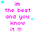 Pixelated text reads "im the best and you know it !!!" in bright pink with cyan stars scattered across a white background, animated by shifting star positions.