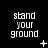 Black background with white pixelated text 'stand your ground' repeated in a , each containing a distinct small symbol below the text