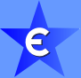 Blue star-shaped icons with white '€' symbols on a light blue background, displayed in two