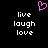 Pixelated pink heart symbol above white text reading live laugh love on black background.