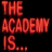 Red pixelated text on black background reads THE ACADEMY IS. in three lines with no visible motion.