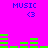 Bright pink background with blue "MUSIC" text and purple <3 symbols above green audio equalizer bars in two horizontal
