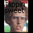 four identical showing a person with curly hair and glasses, each displaying the text 'Flippin sweet' in black font on a red banner above