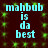 Pixelated cyan text "mahbub is da best" on dark brown background with green star-like patterns, repeated in four identical quadrants.