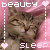 Pixelated cat with closed eyes on pink background, text 'beauty' and 'sleep' in white pixel font with heart symbols.