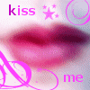 A static image of lips with pink text reading 'kiss' and 'me' surrounded by pink stars and swirls on a light background.