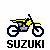 Pixelated motorcycle icon with yellow accents and 'SUZUKI' text below, showing two distinct frame states.