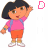 Dora the Explorer character in pink shirt and orange shorts with a purple backpack, shown across of an animation sequence