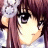 Anime-style character with long brown hair and a white flower accessory, next to black background with pixelated text.
